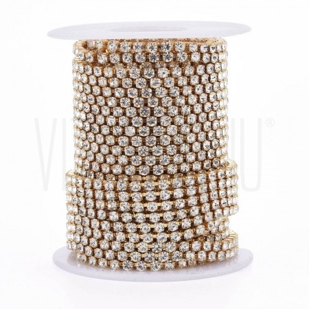 Corrente Dourada com Strass 3mm (50cm) em Aço Inoxidável para Bijuteria